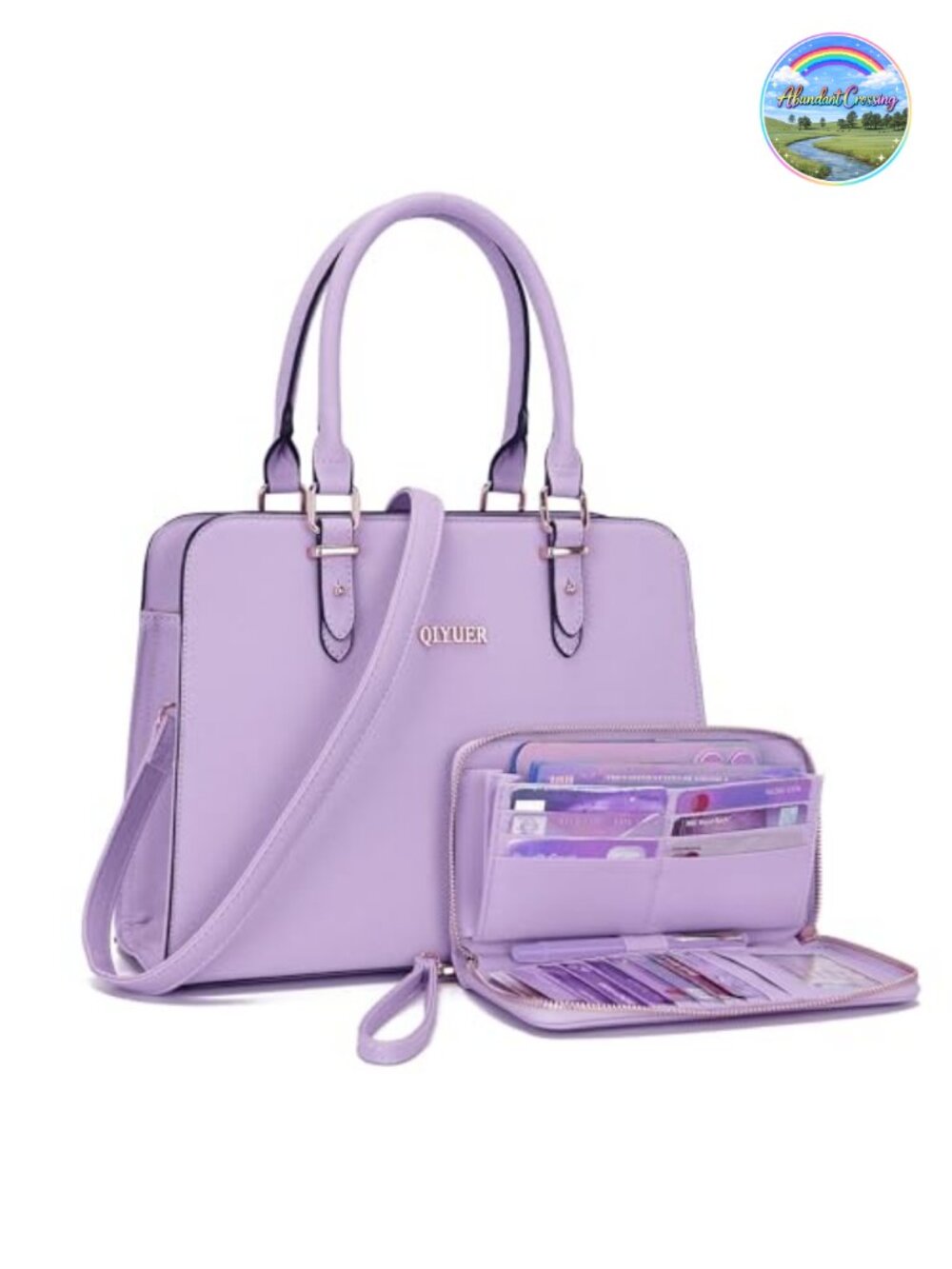 Synthetic Leather Satchel Handbag and Wallet Set Tote Shoulder Bag